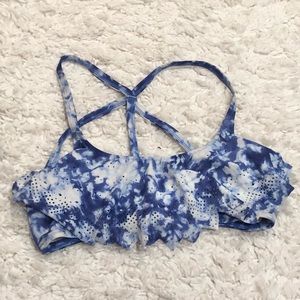 Pink Victoria’s Secret Tie‎ Dye Flounce Ruffle Strappy Bikini Top Blue White m